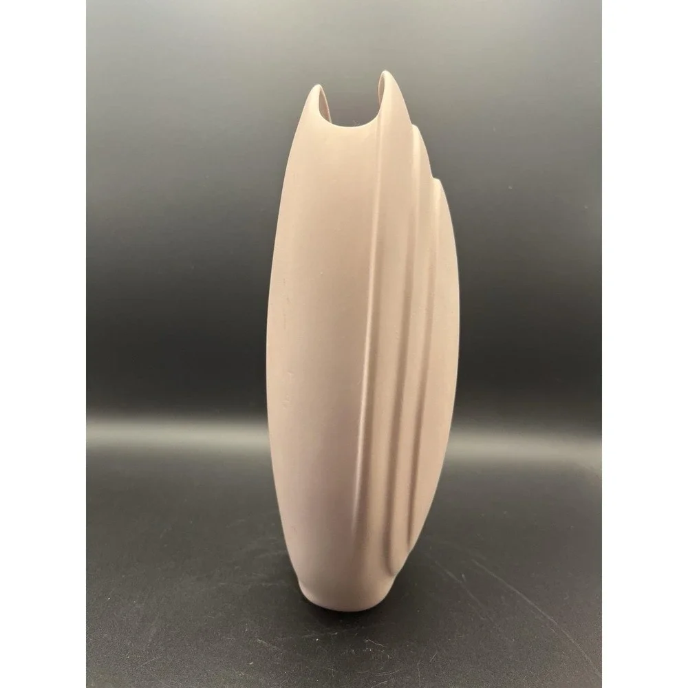 Vintage Postmodern Matte Dusty Rose Mauve Ceramic Calla Lily Sculptural Vase